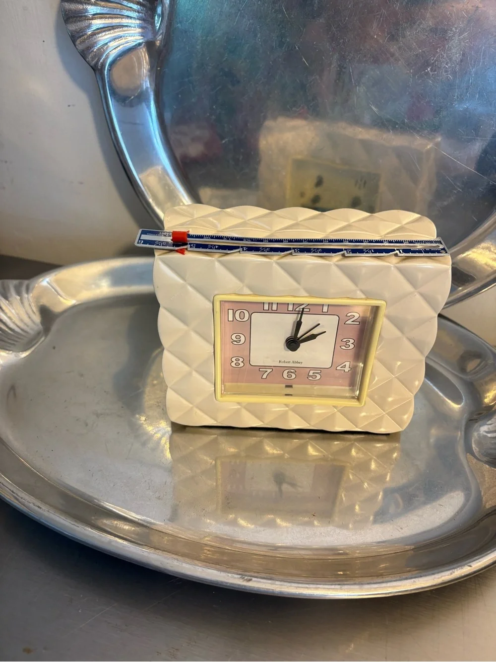 Robert Abbey clock 1980s 1950s pink and white vintage good condition alarm
